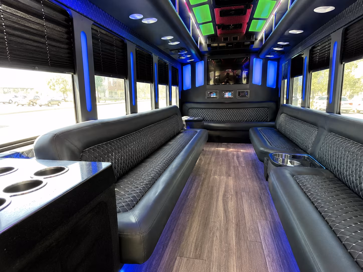 elyria 15 passenger party bus inside