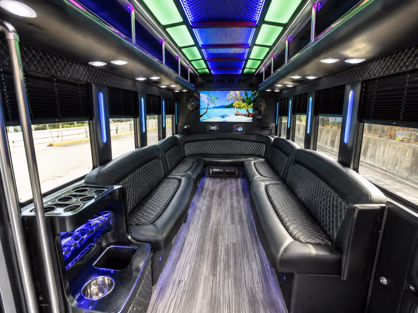 elyria 18 passenger party bus inside