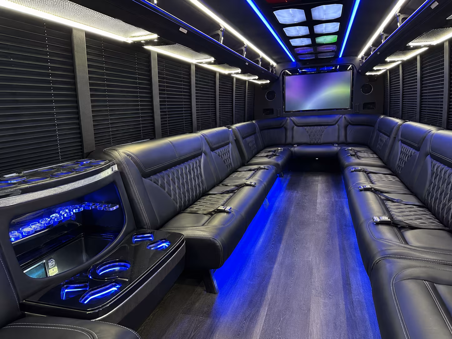 elyria 20 passenger party bus inside