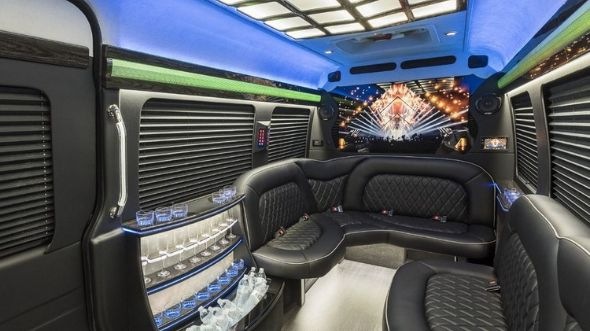 Interior of Charter Bus Company Elyria's Sprinter Limo in Elyria
