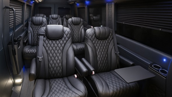 Interior of Charter Bus Company Elyria's Sprinter Van Rental With Driver in Elyria